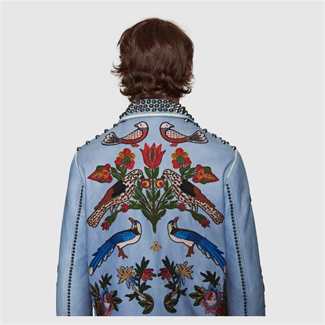 gucci embroidered leather jacket|Gucci embroidery applique.